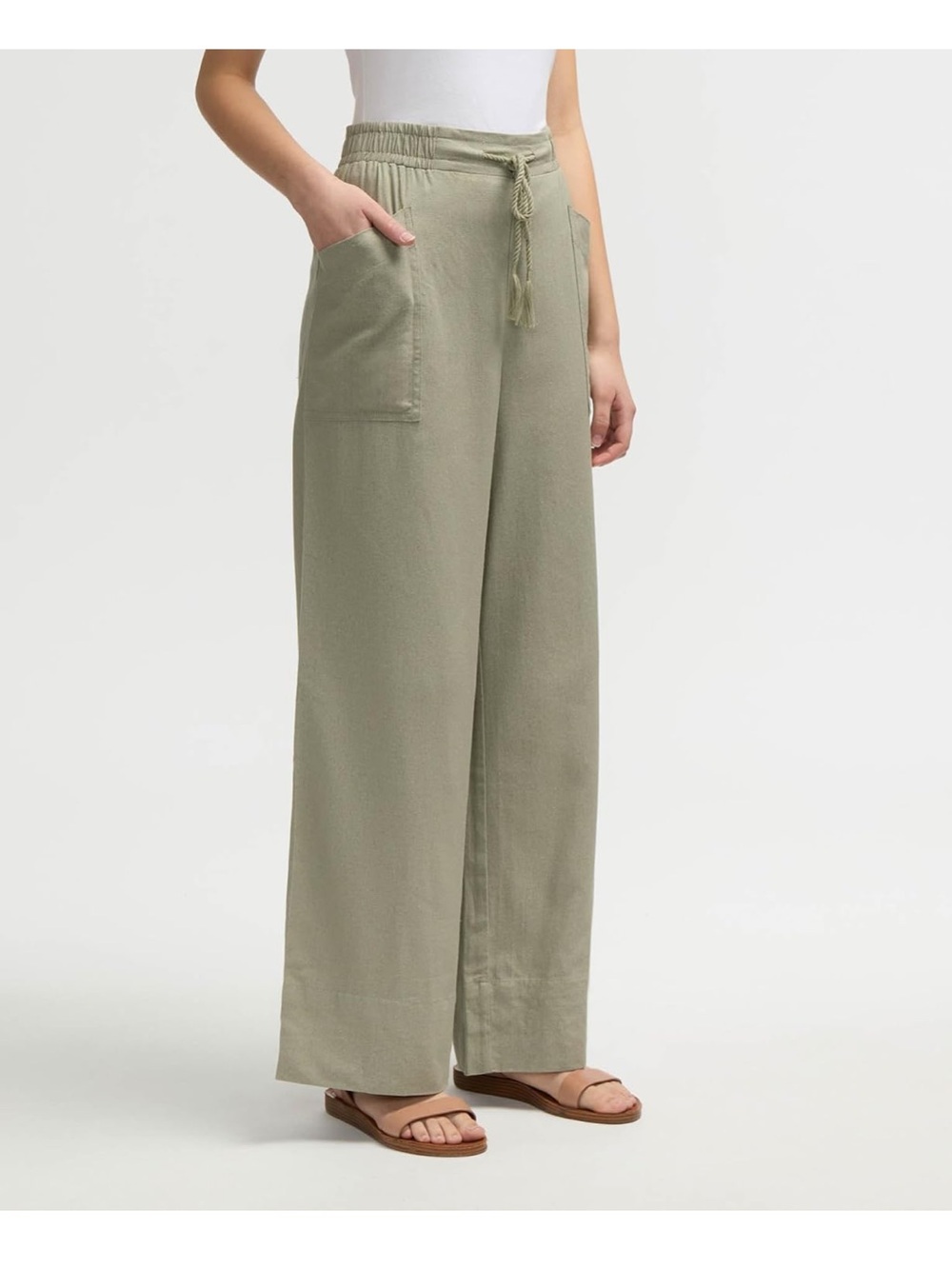 NWOT NVLT Linen Blend Sage Green Wide Leg Pants Size Small